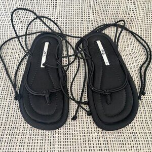 Zara Padded Insole Tied Sandals in Black Size 6.5/37